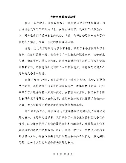 大学生岗前培训心得（2篇）