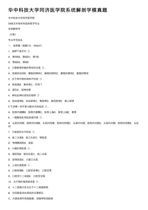 华中科技大学同济医学院系统解剖学模真题