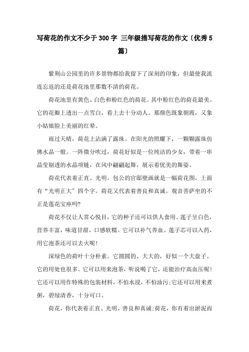 写荷花的作文不少于300字 三年级描写荷花的作文(优秀5篇)精选