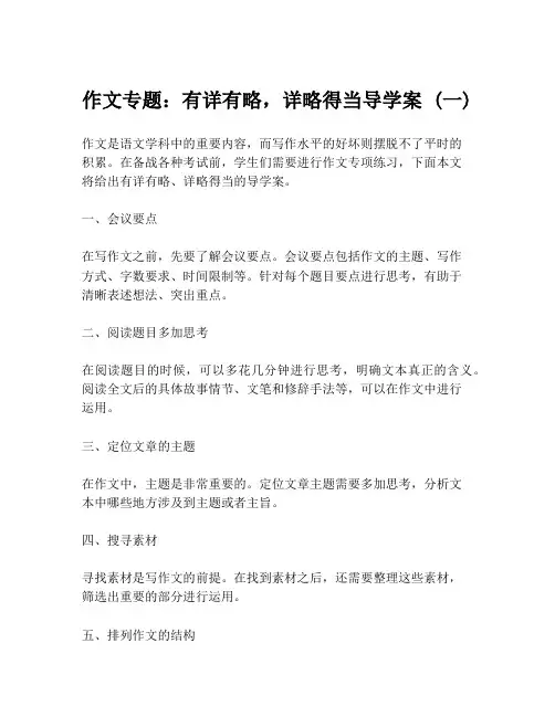 作文专题：有详有略,详略得当导学案 (一)