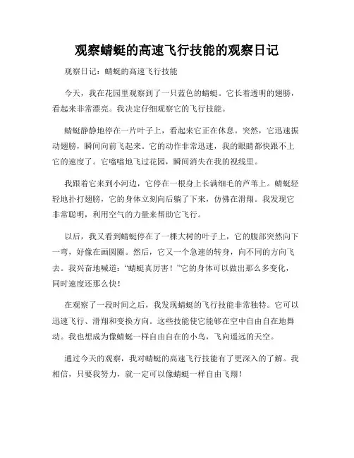 小学三年级作文观察蜻蜓的高速飞行技能的观察日记