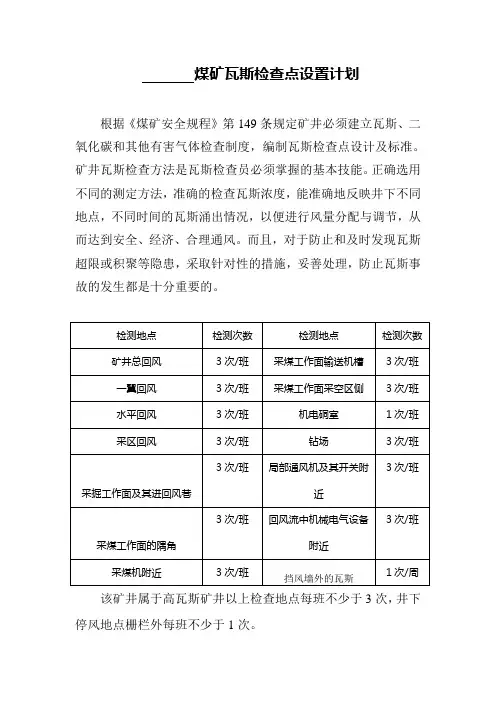 瓦斯检查点设置计划
