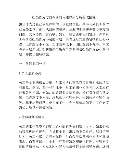担当作为方面存在的问题原因分析整改措施