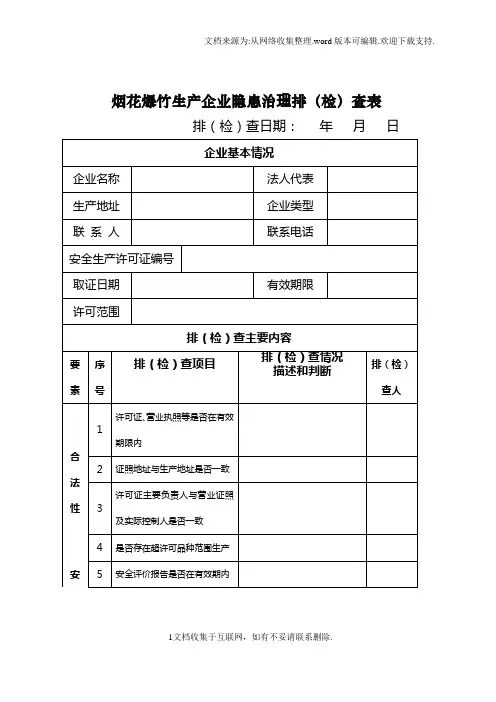 烟花爆竹安全隐患排查烟花爆竹生产企业隐患治理排检查表