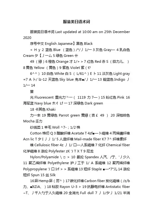 服装类日语术词