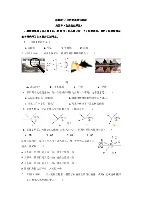 物理八年级上教科版第四章在光的世界里测试卷