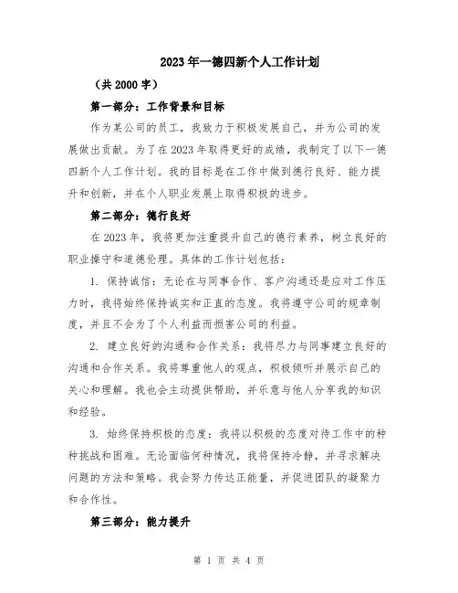 2023年一德四新个人工作计划