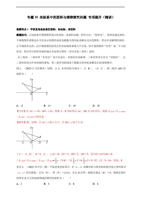 专题10 坐标系中的面积与规律探究问题 专项提升(精讲