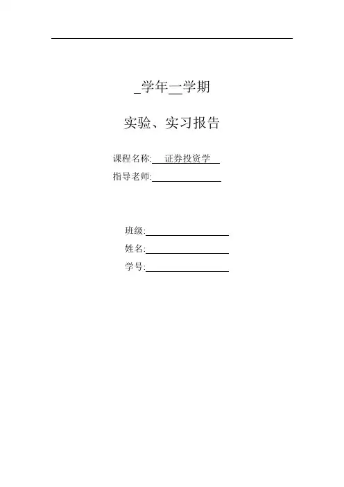 证券投资学上机实验报告