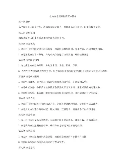 电力应急规章制度范本简单
