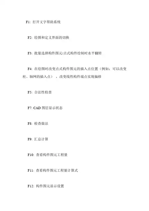 广联达软件常用快捷键及其作用