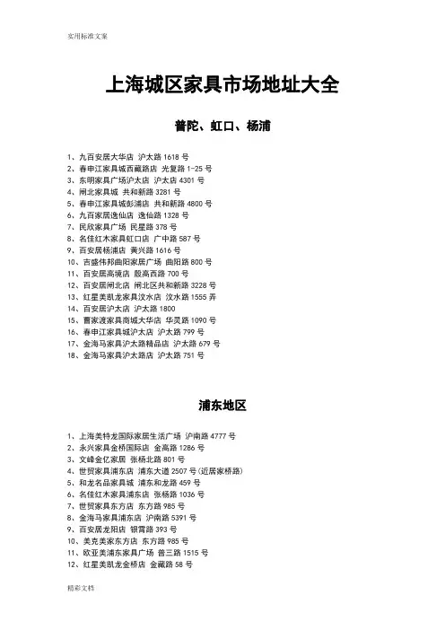 上海城区家具市场地址大全