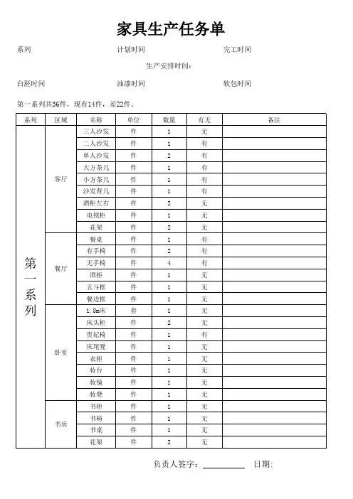 家具生产任务单