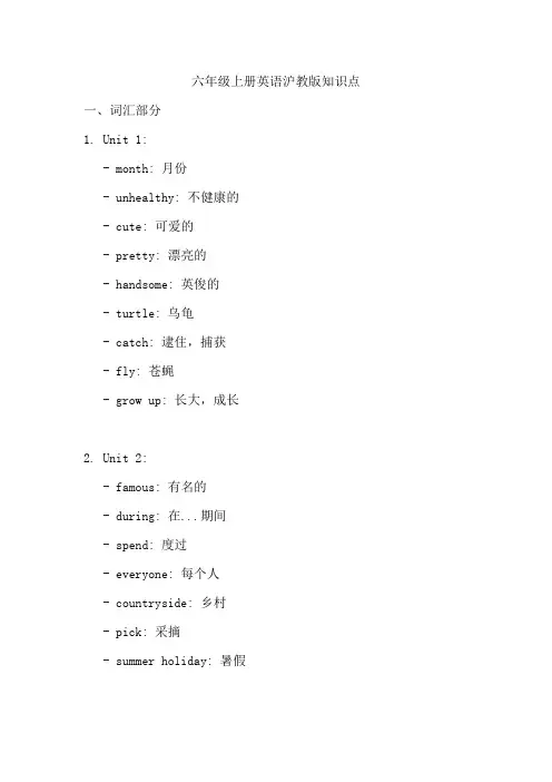 六年级上册英语沪教版知识点
