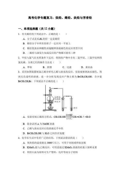 高考化学专题复习：烷烃、烯烃、炔烃与芳香烃
