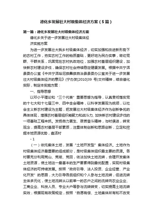 德化乡发展壮大村级集体经济方案（5篇）