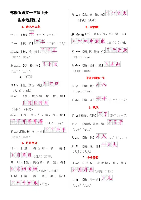 部编版语文一年级上册生字笔顺汇总