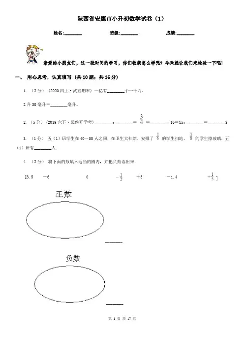 陕西省安康市小升初数学试卷(1)