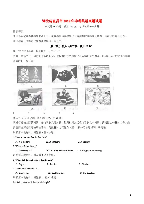 2018年湖北省宜昌市中考英语试卷及解析
