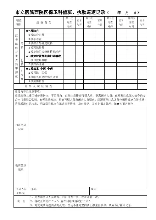 西院区保卫科执勤巡逻记录