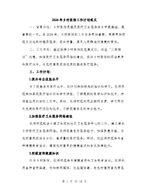 2024年乡村医师工作计划范文(6篇)