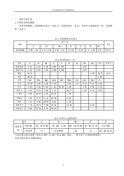 GCr15SiMn电弧炉炼钢物料平衡和热平衡