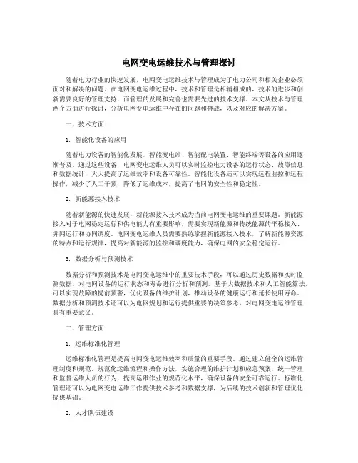 电网变电运维技术与管理探讨