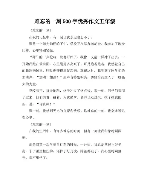 难忘的一刻500字优秀作文五年级