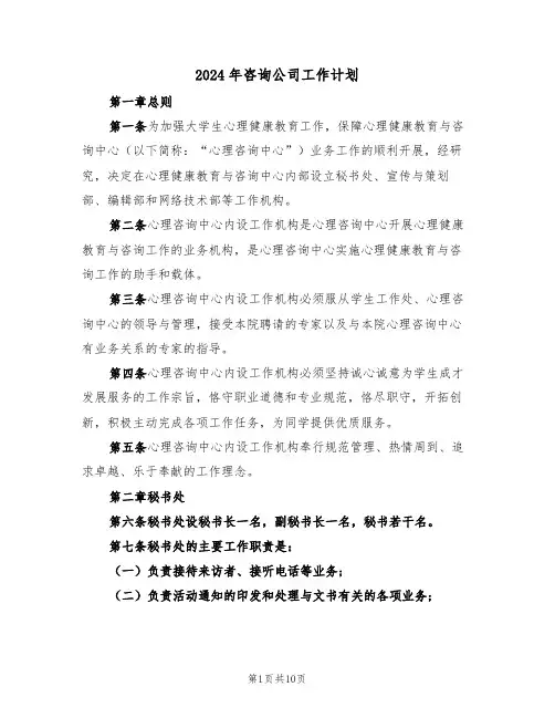 2024年咨询公司工作计划（二篇）