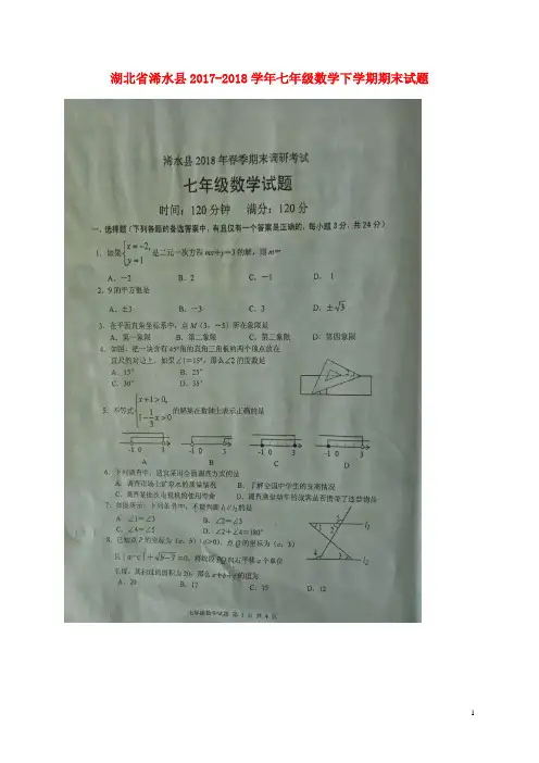 湖北省浠水县七年级数学下学期期末试题(扫描版)新人教版