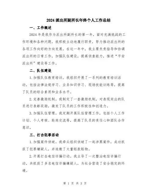 2024派出所副所长年终个人工作总结