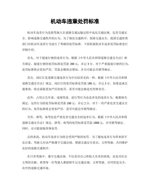 机动车违章处罚标准
