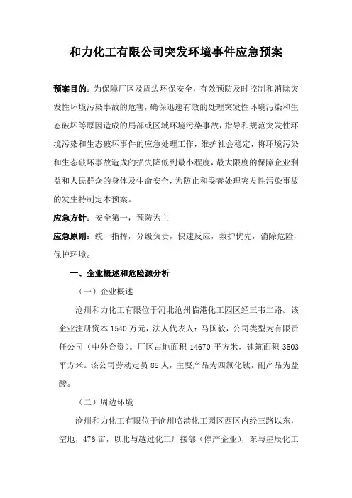 和力化工有限公司突发环境事件应急预案