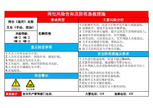 叉车风险告知牌