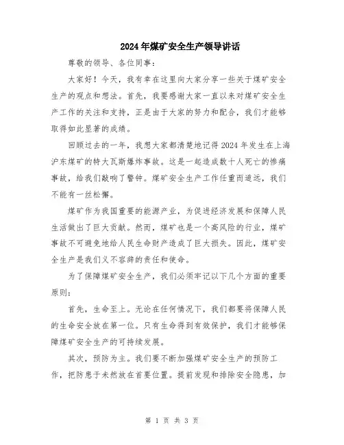 2024年煤矿安全生产领导讲话