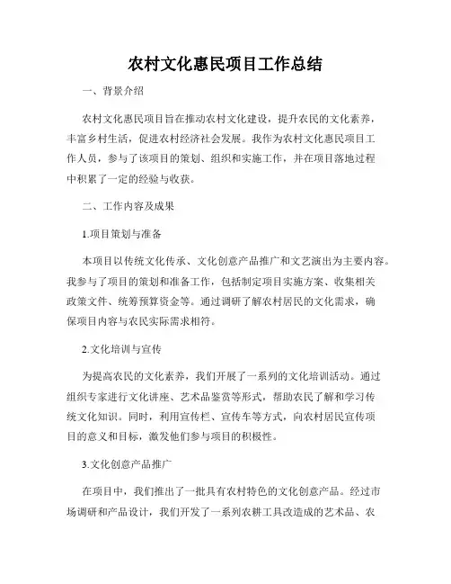 农村文化惠民项目工作总结