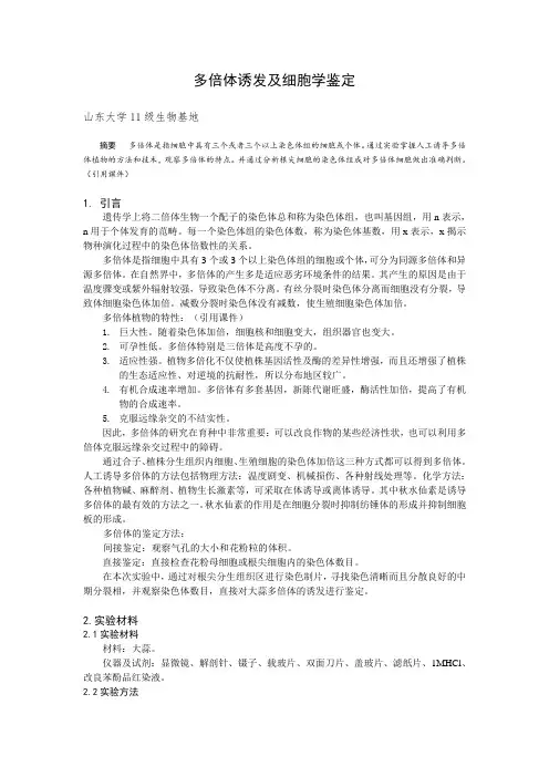 多倍体诱发及细胞学鉴定实验报告
