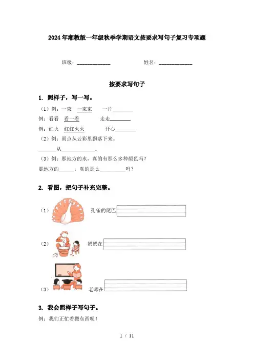 2024年湘教版一年级秋季学期语文按要求写句子复习专项题
