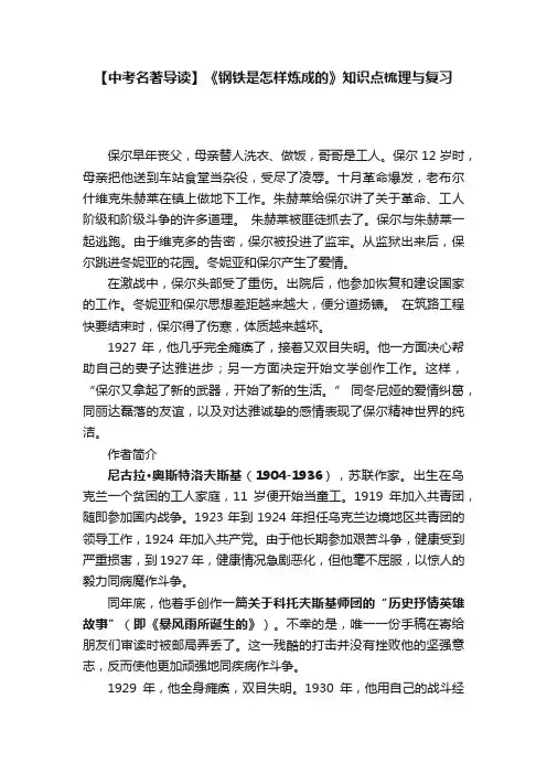 【中考名著导读】《钢铁是怎样炼成的》知识点梳理与复习