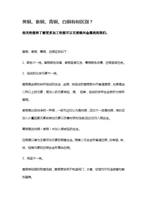 黄铜、紫铜、青铜、白铜有何区别？