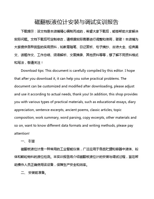 磁翻板液位计安装与调试实训报告