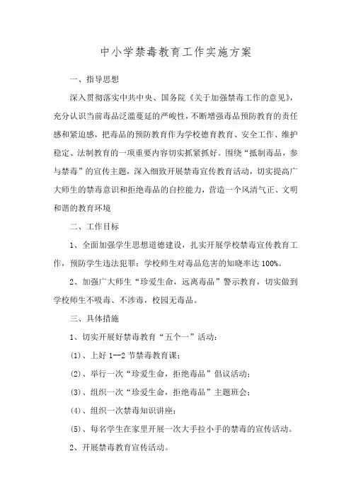 中小学禁毒教育工作实施方案