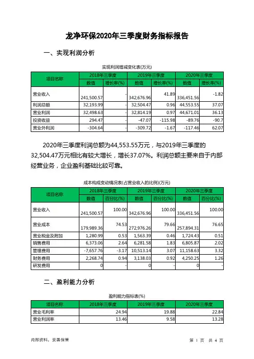 龙净环保2020年三季度财务指标报告
