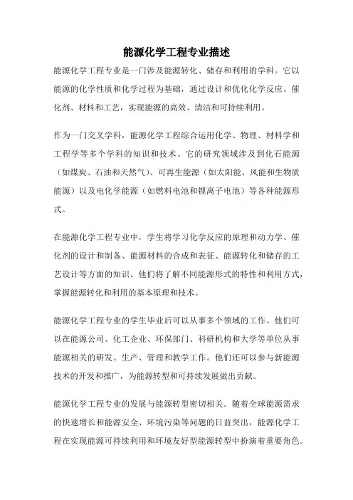 能源化学工程专业描述