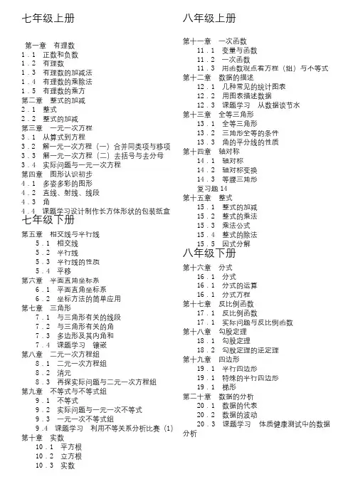 最新人教版初中数学教材目录