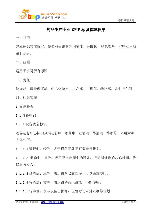药品生产企业GMP标识管理程序