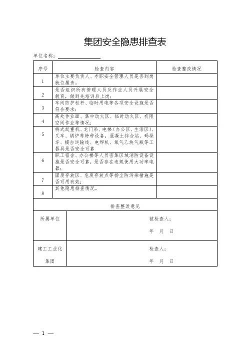 集团安全隐患排查表