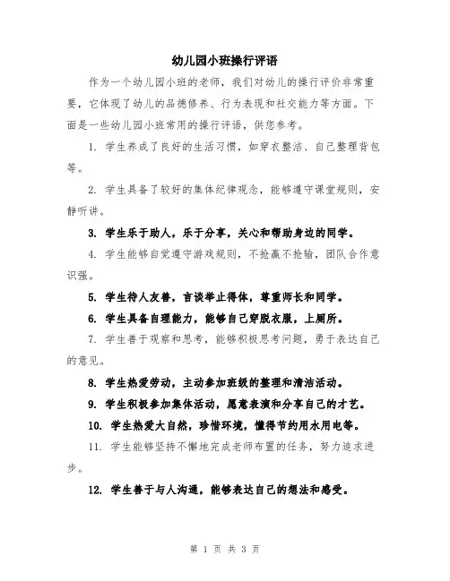幼儿园小班操行评语