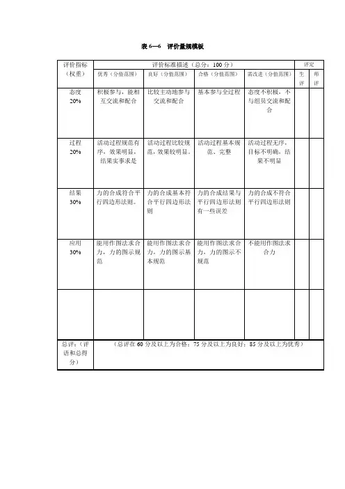 表6—6评价量规模板