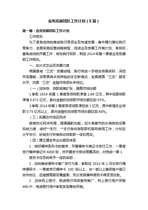 业务拓展团队工作计划（5篇）